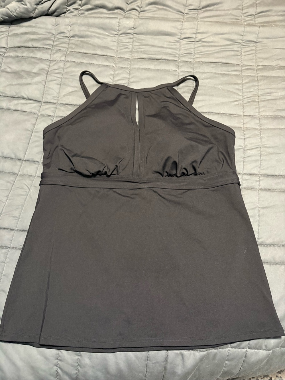 Lands' End Long Torso Black Tank Swim Top with Cut-Out
